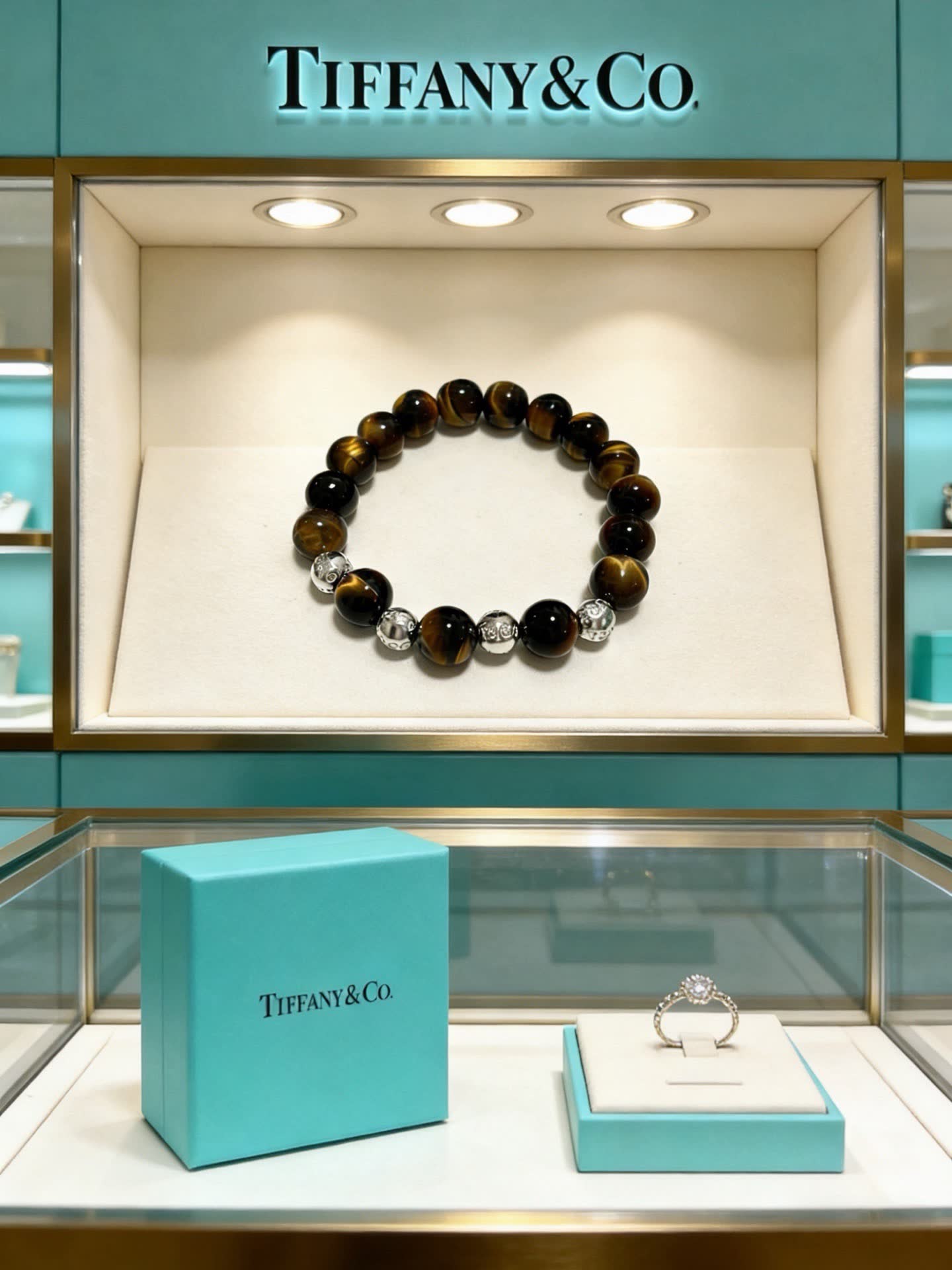 Tiffany & Co Tiger's Eye Gemstone Bracelet with Silver Accents